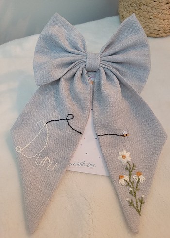 Nakışlı Fiyonklu Yeşil Çocuk Saç Bandı - Görsel 18