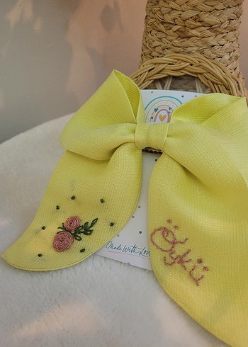 Nakışlı Fiyonklu Yeşil Çocuk Saç Bandı - Görsel 3