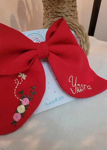 Nakışlı Fiyonklu Yeşil Çocuk Saç Bandı - Görsel 2