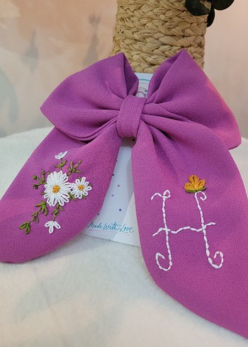 Nakışlı Fiyonklu Yeşil Çocuk Saç Bandı - Görsel 10