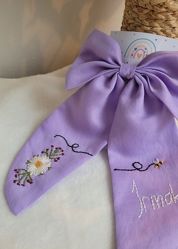 Nakışlı Fiyonklu Yeşil Çocuk Saç Bandı - Görsel 15