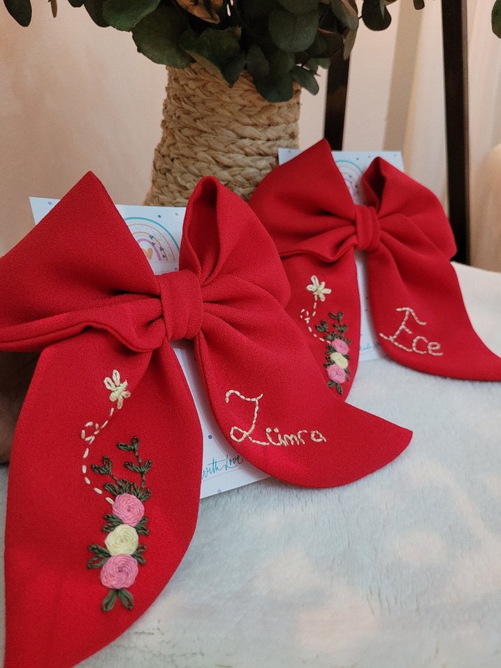 Nakışlı Fiyonklu Yeşil Çocuk Saç Bandı - Görsel 4