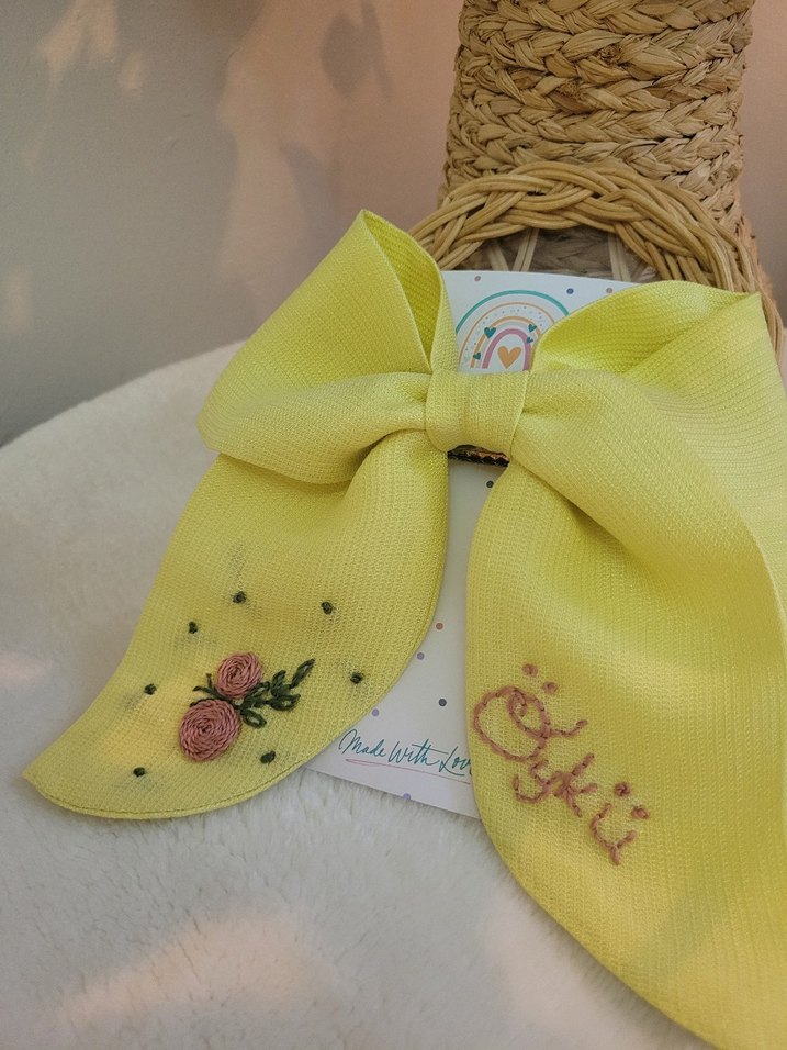 Nakışlı Fiyonklu Yeşil Çocuk Saç Bandı - Görsel 3