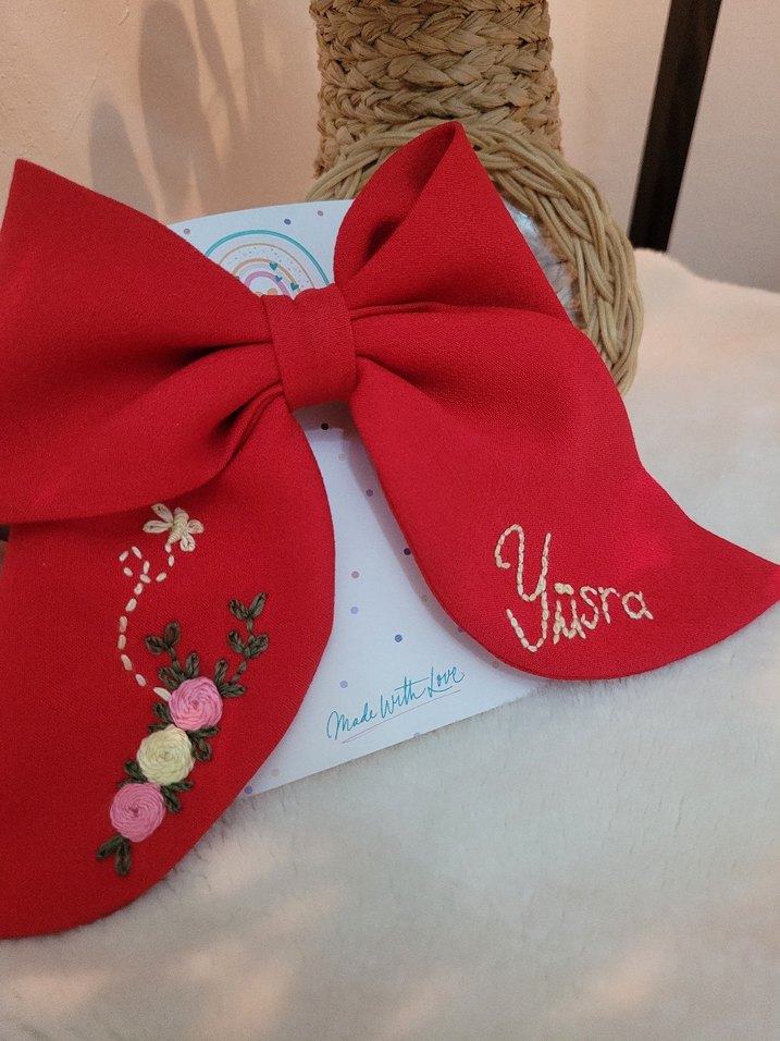 Nakışlı Fiyonklu Yeşil Çocuk Saç Bandı - Görsel 2