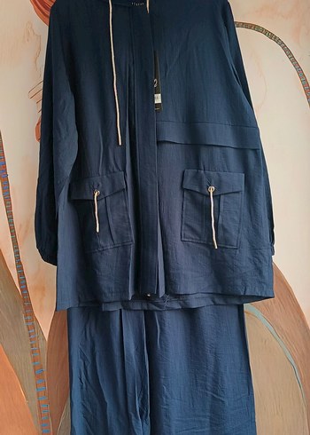 Diğer Kadın Haki Uzun Oversize Keten Takım