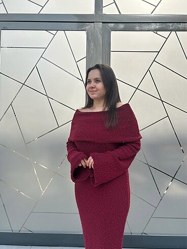 MODONNA YAKA BUKLET TRİKO MAXİ ELBİSE