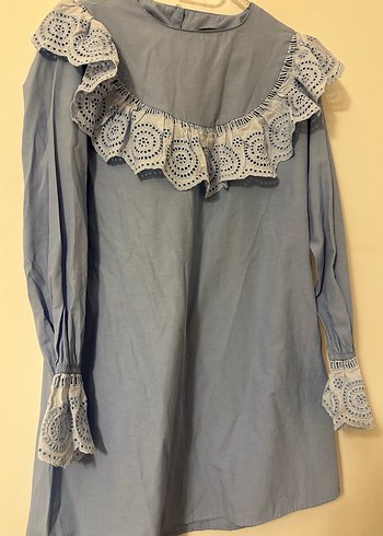 Mavi Nakışlı Bohem Kadın Bluzu - Görsel 3