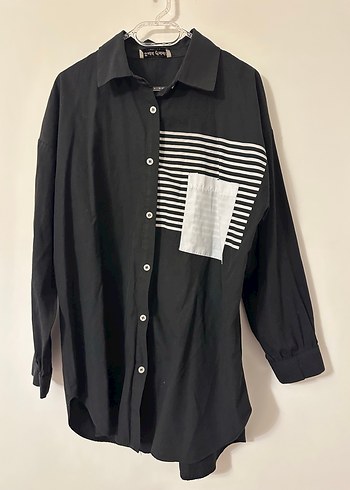 Siyah Düğmeli Uzun Kollu Baskılı Kadın Gömlek - Görsel 2