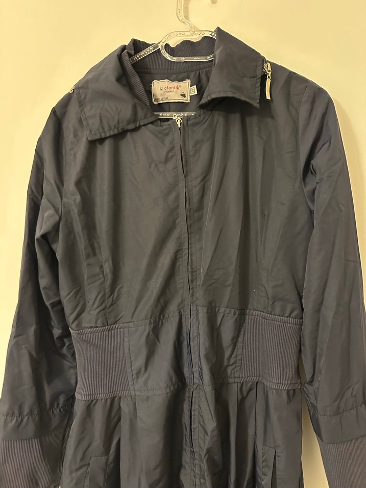 Lacivert Fermuarlı Uzun yağmurluk - Görsel 3