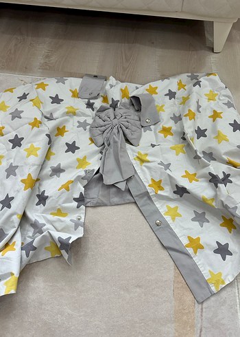 Gri ve Sarı Yıldız Desenli Çocuk puset Seti - Görsel 6