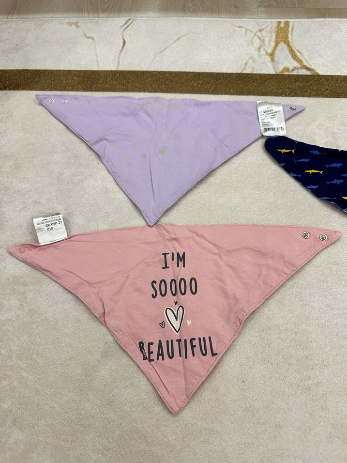 Bebek Üçgen Önlük Seti, Pastel Renkli, Baskılı - Görsel 2