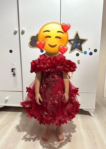 4 Yaş Beden kırmızı Renk Kız Çocuk Klasik Kırmızı Fırfırlı Abiye Elbise