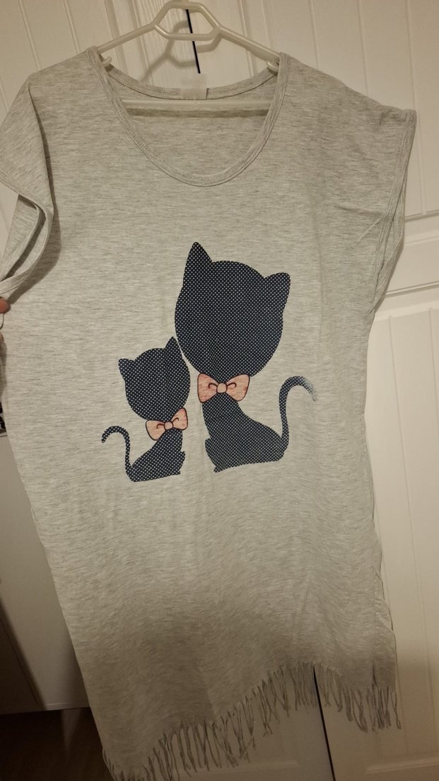 Gri Örgü Kedi Desenli Sokak Stili Elbise - Görsel 2