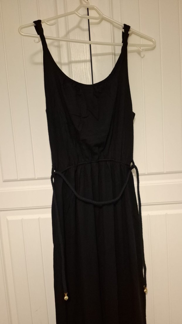 Siyah Uzun İp Askılı Kemerli Kadın Tulum - Görsel 2