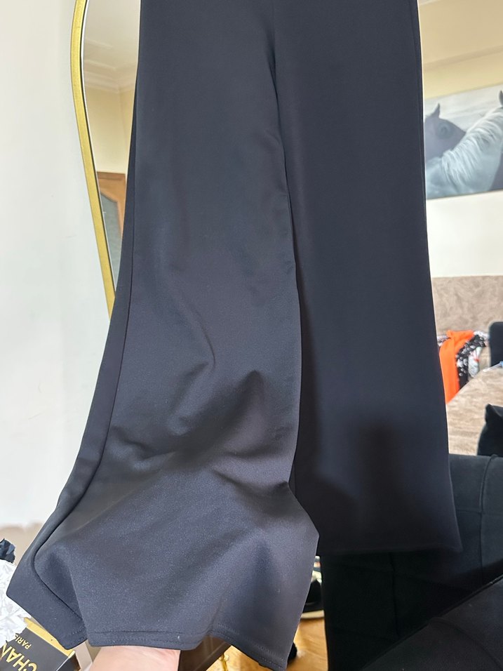 Kadın Siyah Pilili Uzun Kumaş Pantolon - Görsel 2