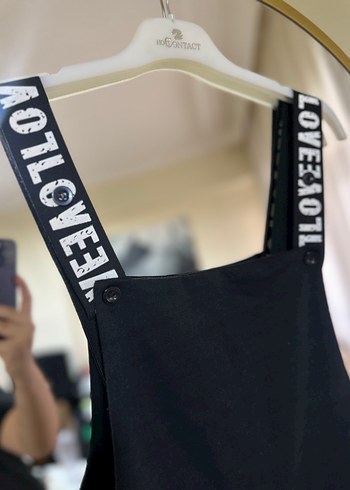 Zincir Detaylı Siyah Kadın Midi Salopet - Görsel 4