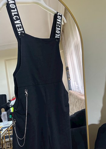 Zincir Detaylı Siyah Kadın Midi Salopet - Görsel 2