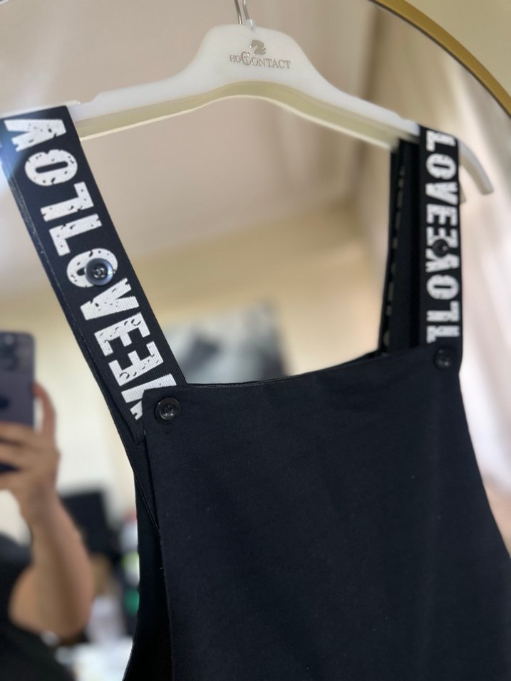 Zincir Detaylı Siyah Kadın Midi Salopet - Görsel 4