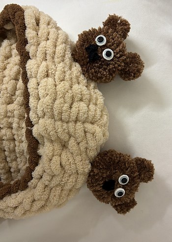 Kahverengi Nakışlı Bohem Çocuk Bere ve Atkı - Görsel 3