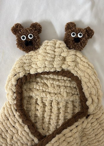 Kahverengi Nakışlı Bohem Çocuk Bere ve Atkı - Görsel 2