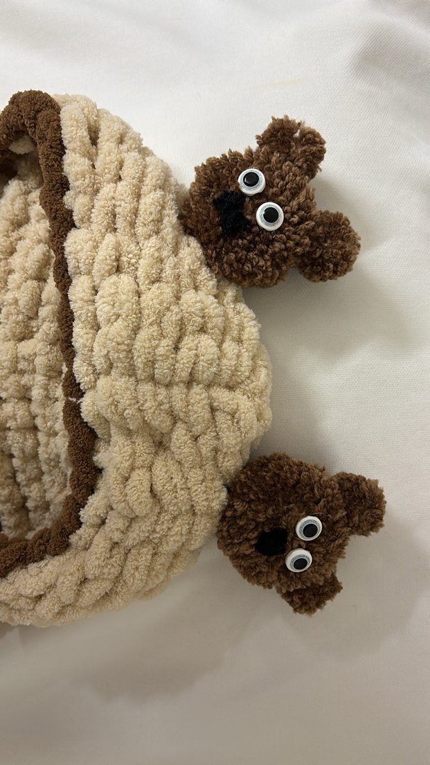 Kahverengi Nakışlı Bohem Çocuk Bere ve Atkı - Görsel 3