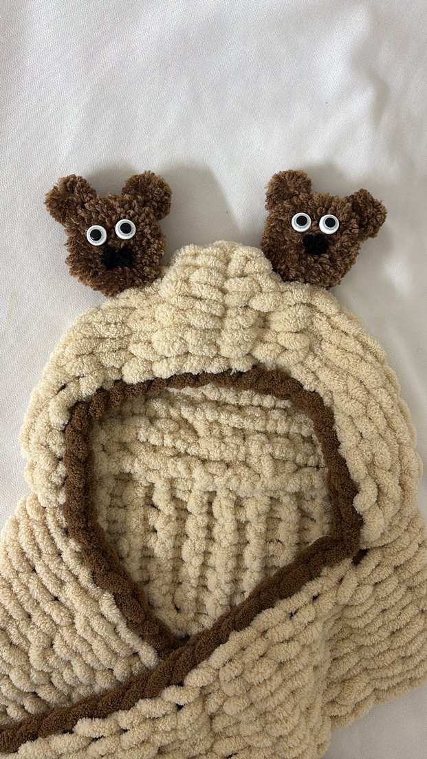 Kahverengi Nakışlı Bohem Çocuk Bere ve Atkı - Görsel 2