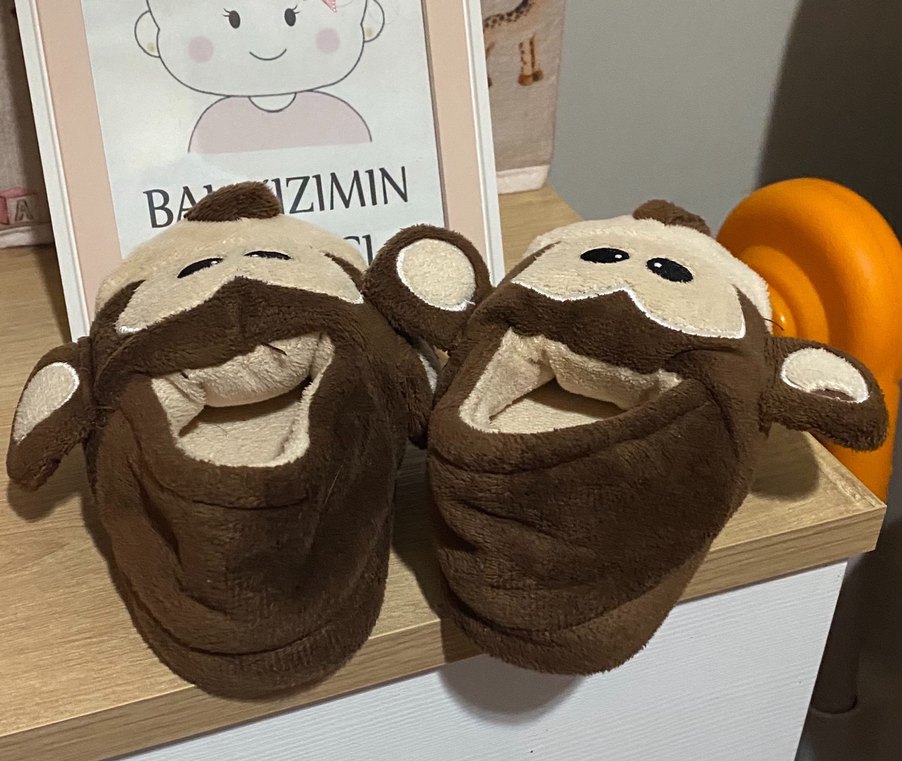 Kız Çocukları Kahverengi Nakışlı Sıcak Terlik - Görsel 2