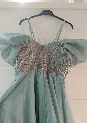 Mavi Vintage Bohem Nakışlı Uzun Abiye Elbise - Görsel 4