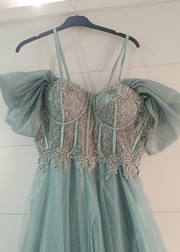 Mavi Vintage Bohem Nakışlı Uzun Abiye Elbise - Görsel 3