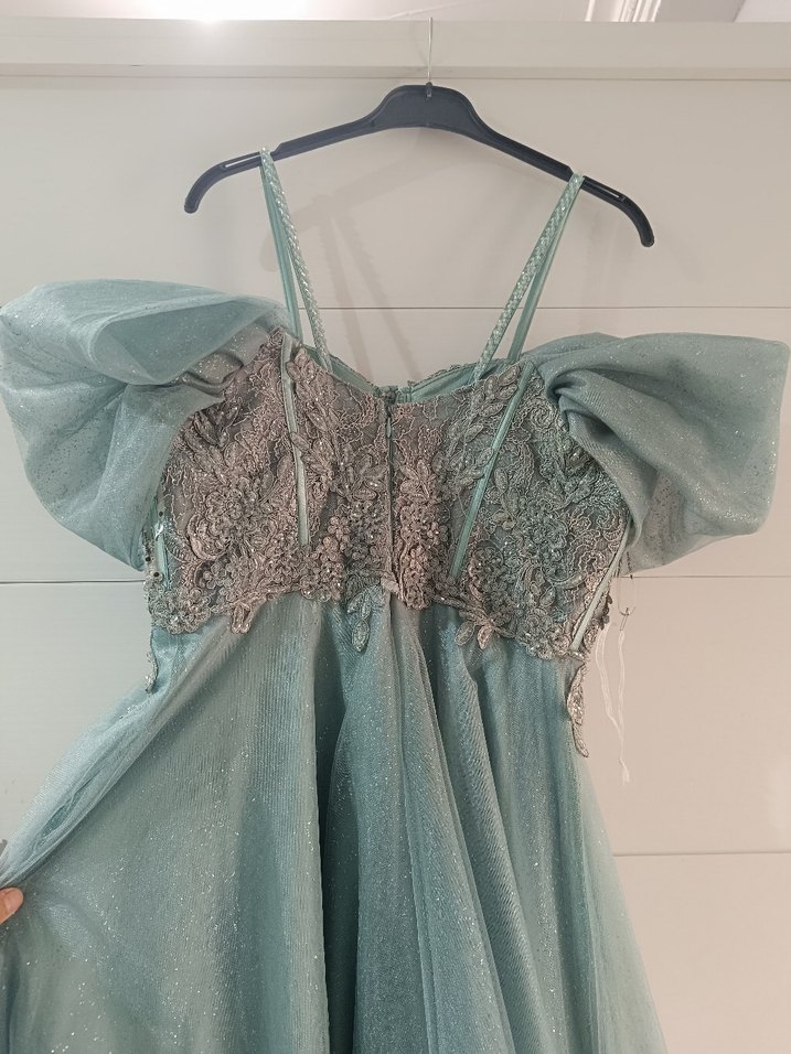 Mavi Vintage Bohem Nakışlı Uzun Abiye Elbise - Görsel 4