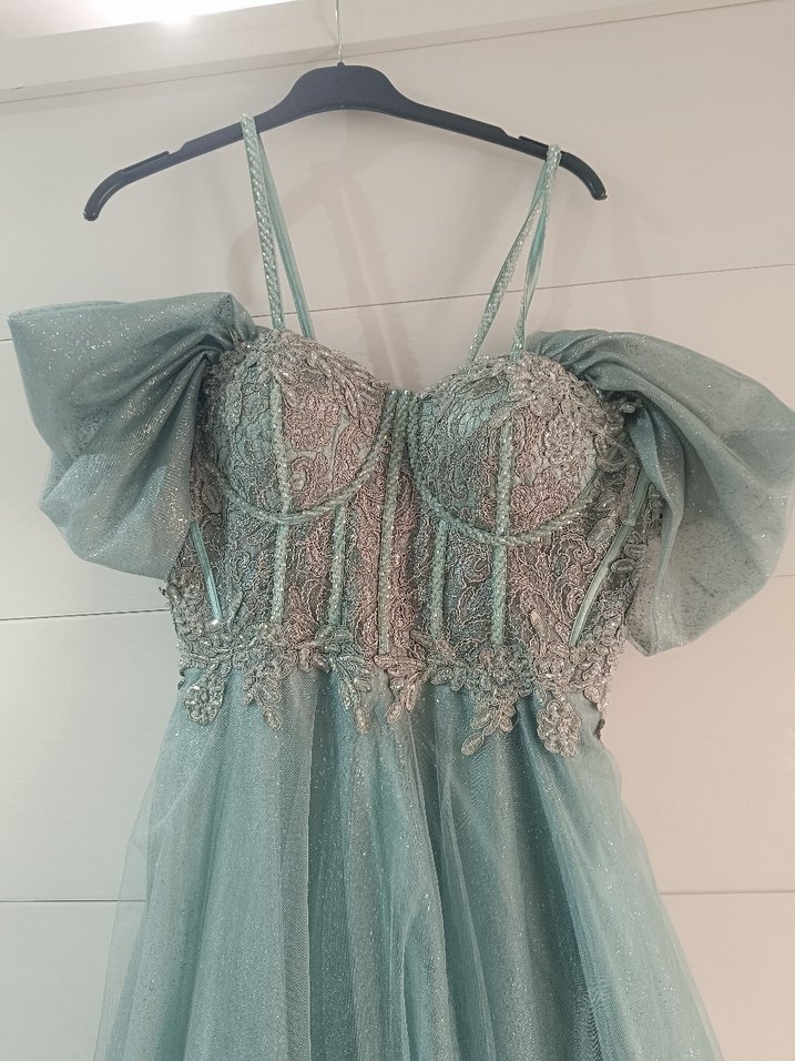 Mavi Vintage Bohem Nakışlı Uzun Abiye Elbise - Görsel 3