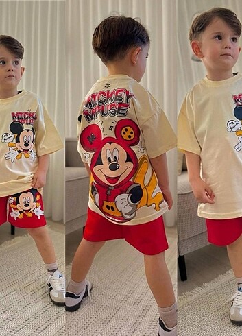 Standart Beden Beden Erkek Mickey mouse şortlu takım