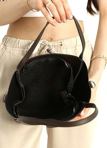 Tokalı deri omuz çantası  - Görsel 6