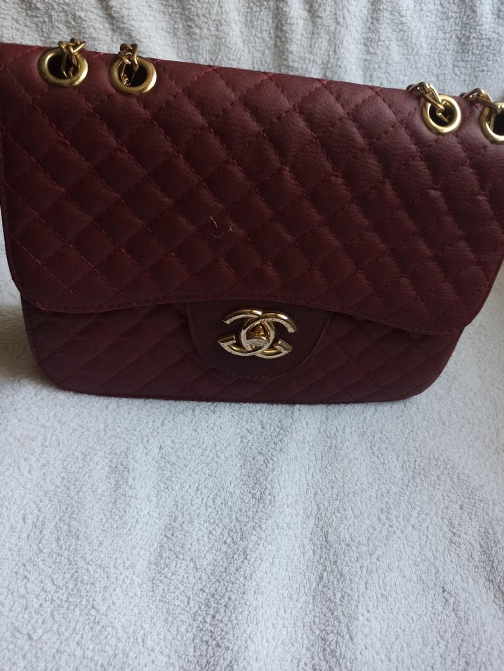 Zincir Detaylı Bordo Kadın El Çantası - Görsel 2