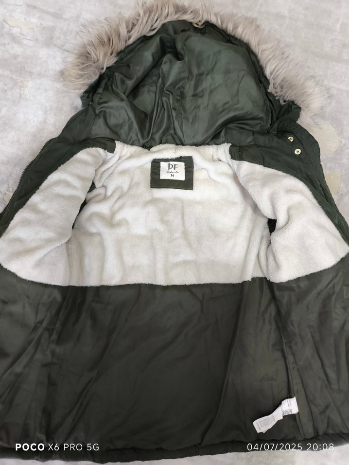 Kürklü Kadın Kış Montu haki DeFacto - Görsel 4