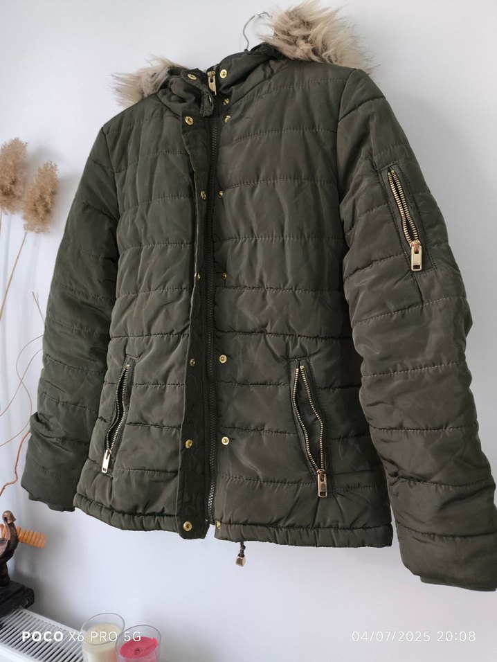 Kürklü Kadın Kış Montu haki DeFacto - Görsel 2