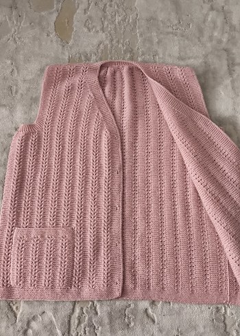Pembe V Yaka Örgü Kadın Yelek - Görsel 2