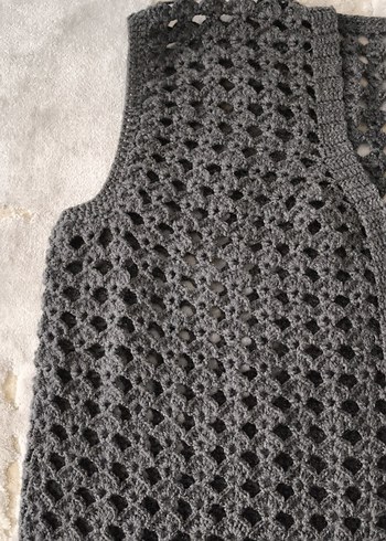 Antrasit Örgü Kadın yelek V Yakalı - Görsel 3