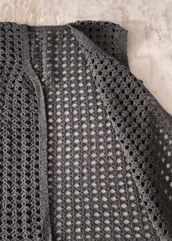 Antrasit Örgü Kadın yelek V Yakalı - Görsel 2