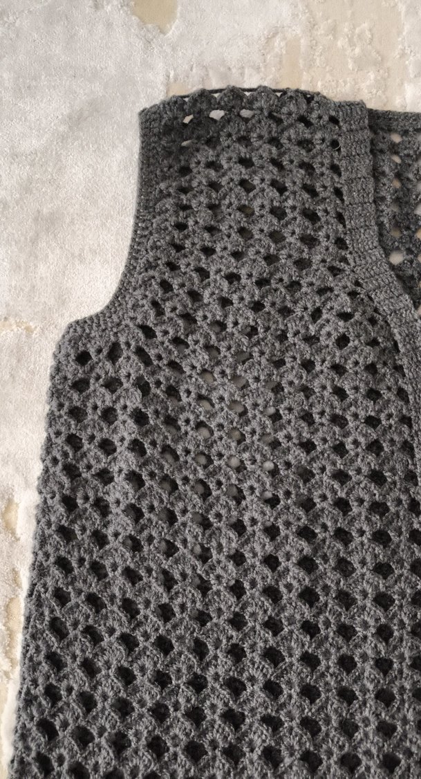 Antrasit Örgü Kadın yelek V Yakalı - Görsel 3