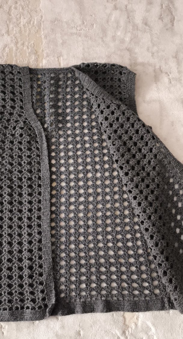 Antrasit Örgü Kadın yelek V Yakalı - Görsel 2