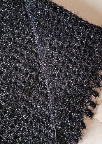 Siyah simli Örgü Kadın Şal - Görsel 2