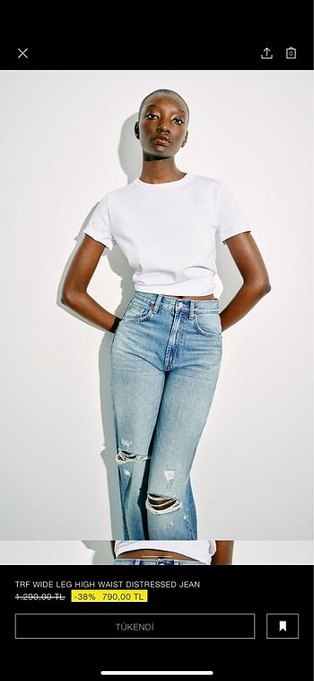 Zara TRF WIDE LEG HIGH WAIST DISTRESSED JEAN