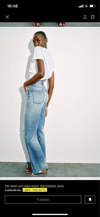 36 Beden mavi Renk TRF WIDE LEG HIGH WAIST DISTRESSED JEAN