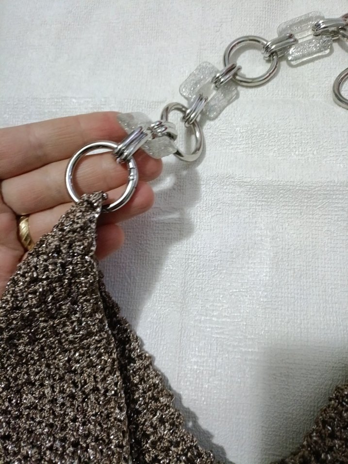 Bej Örgü Kadın Çanta Zincir Saplı - Görsel 4