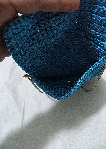 Mavi Örgü Kadın Çanta - Görsel 4