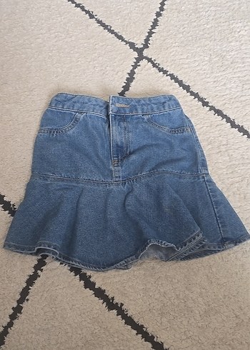 Fırfırlı Mavi Denim Mini Etek