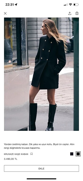 Zara kruvaze yün kaban