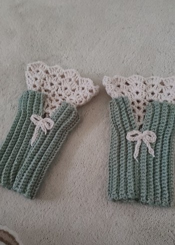 Bohem Tarzda Pastel Gri Örgü Kadın Eldiveni - Görsel 2