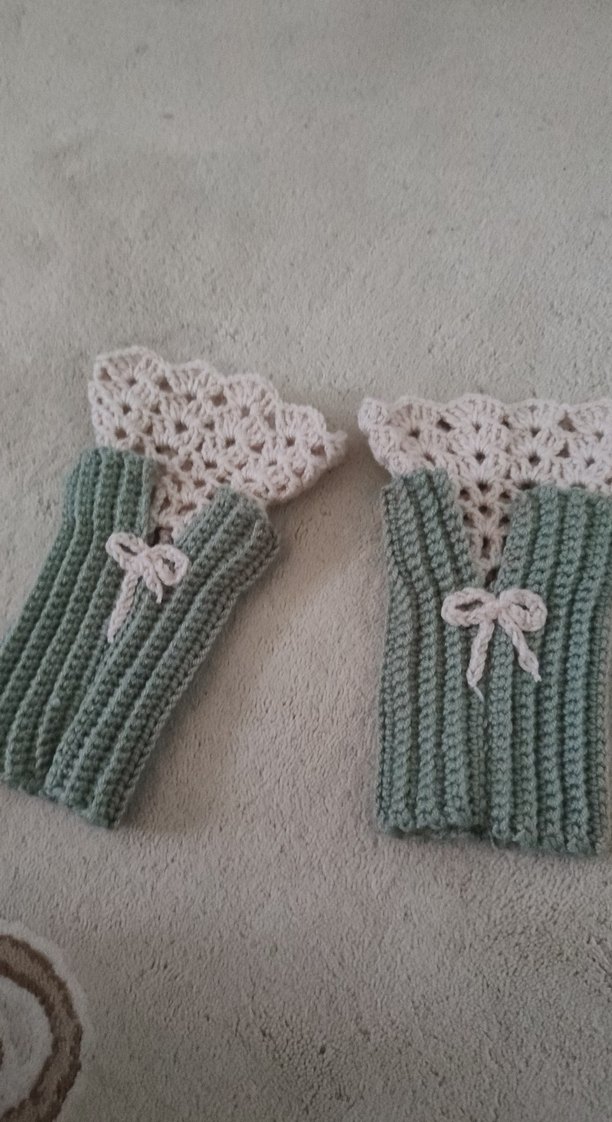 Bohem Tarzda Pastel Gri Örgü Kadın Eldiveni - Görsel 2